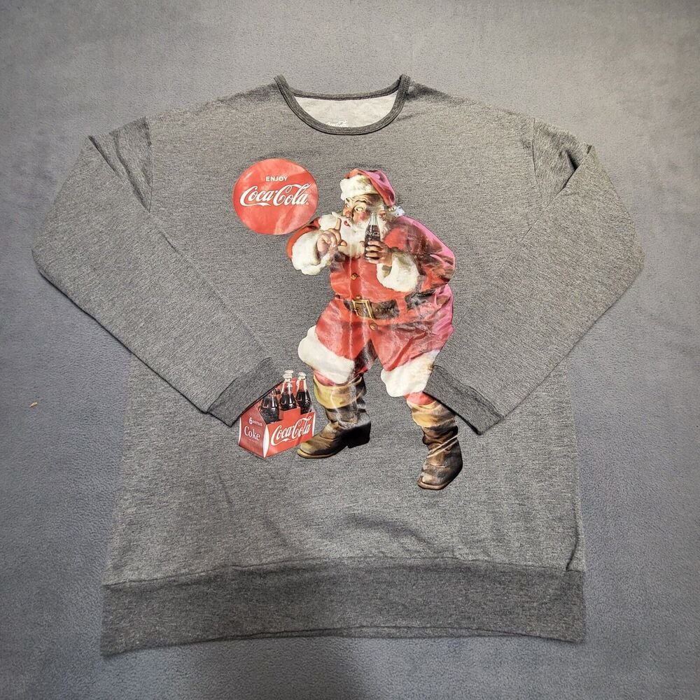 Coke Cola Santa Sweatshirt Mens S Gray Pullover Graphic Lightweight Retro